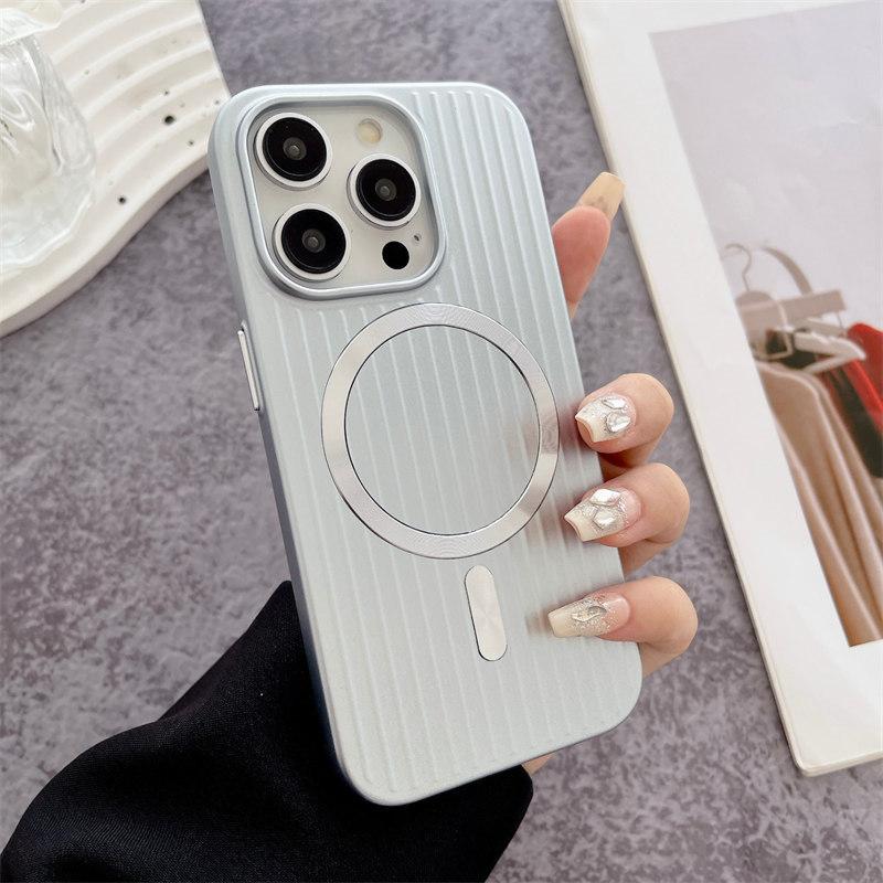 Luxury Corrugated Pattern Matte Magnetic Case For iPhone 16 15 14 13 Pro Max Plus For Magsafe Wireless Charge Hard PC Cover