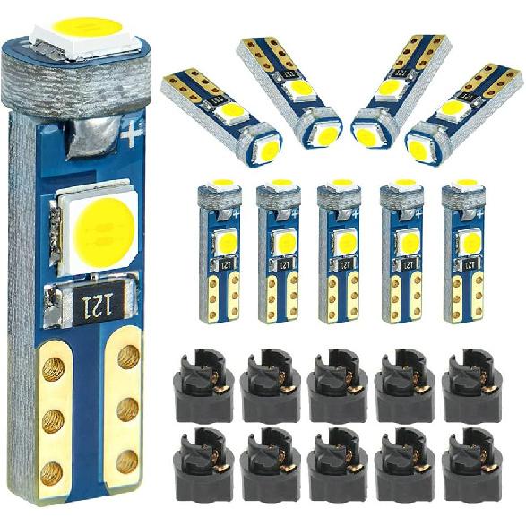 White T5 37 74 LED Bulb with Twist Lock Socket PC74 PC37 Dashboard trument Panel Gauge Cluster Light Pack of 10