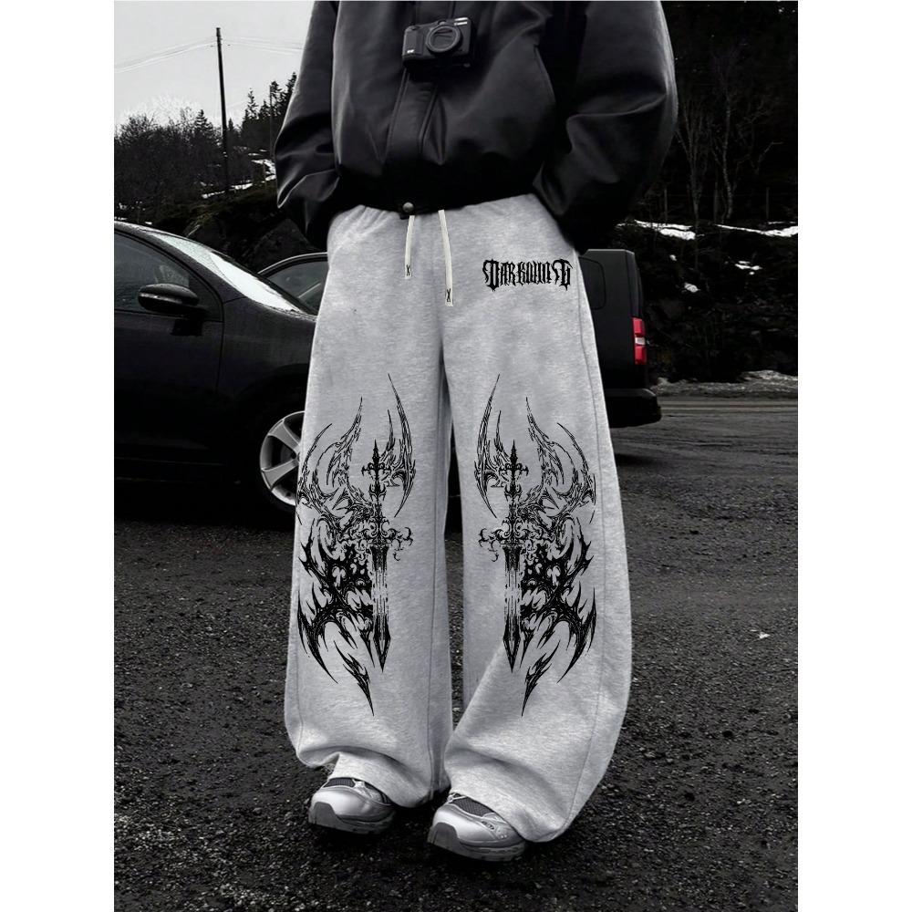 Pantaloni Sportivi con Stampa Spada Metal Gotica Stile Street Latino Americano Y2K Pantaloni Casual Larghi da Uomo
