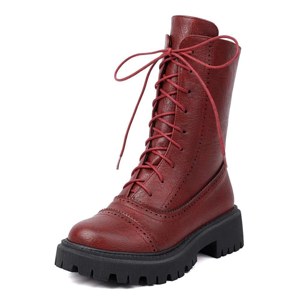 Fashion 2025 Autumn Winter New Boats Women Female High Heel Lace Up Ankle Boots Platform Artificial Leather Ladies Shoes Zapatos Mujer
