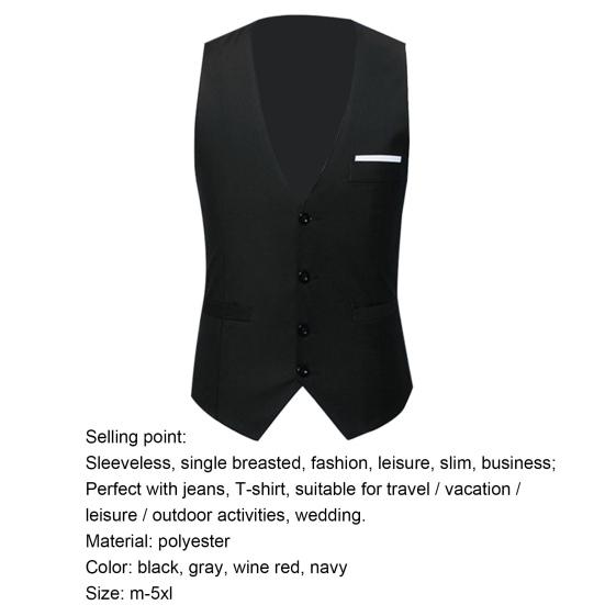 Garnitur Kamizelka Jednorzędowa Slim-fit Poliester Męska Moda Formalna Kamizelka do Biznesu