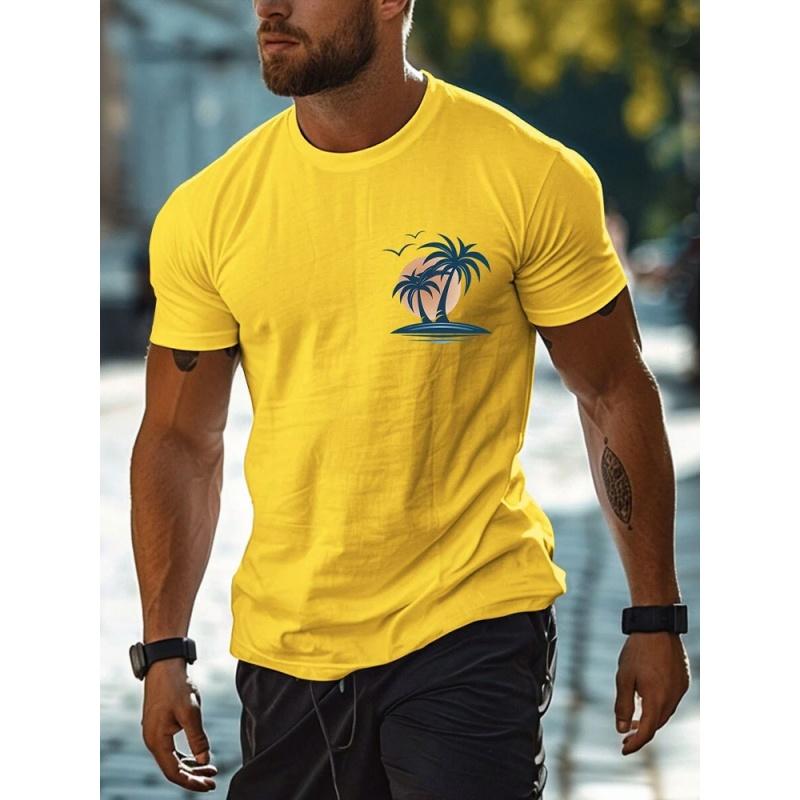 Summer Round Neck Coconut Tree Pattern 3D Print Colorful Top Fashionable Casual Short Sleeved Men's T-shirts