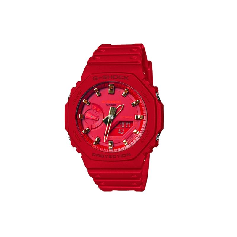 CASIO Men Liquid Crystal/Analog Dual Display Series Red Watch GA-2100-4A- Lucky Red Golden Jubilee