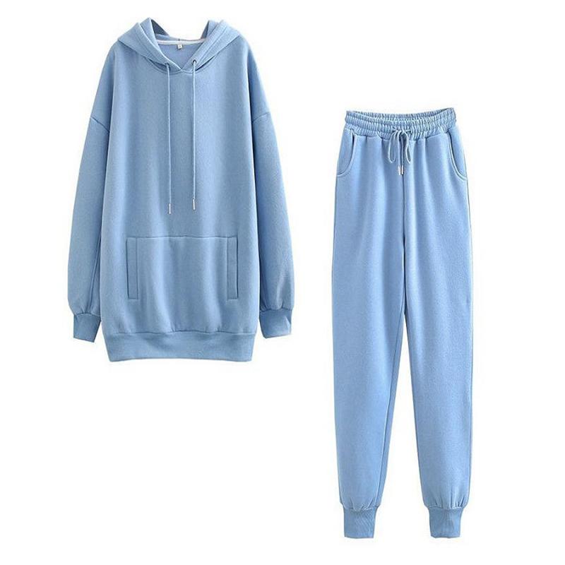 Herbst Winter Damen Trainingsanzug Dicker Fleece-Baumwollanzug 2-teiliges Set Kapuzenpullover Sweatshirt und lockere lange Hosenanzüge