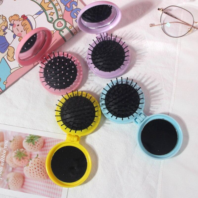 Pettine per capelli di piccole dimensioni con specchio pieghevole Pettine pieghevole per massaggio portatile da viaggio Spazzola per capelli per ragazza da donna con strumenti per lo styling a specchio
