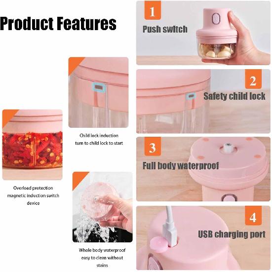Wireless Food Chopper, Mini Electric Garlic Chopper, Electric Meat Grinder, Veggie Chopper, USB Rechargeable Mini Electric Food Chopper for Garlic,