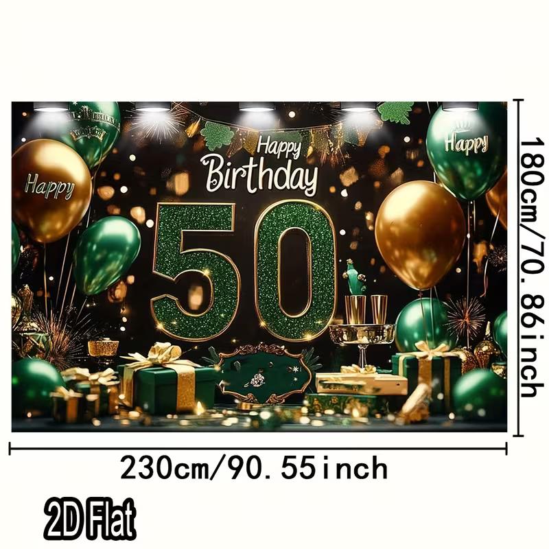 2D Black Green Gold 50th Birthday Backdrop 50 Years Old Photo Booth Prop