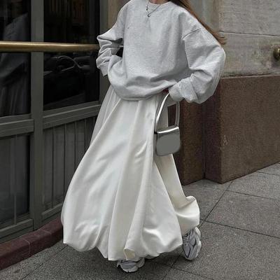 Balloon Skirt Long Women Satin Vintage Loose High Waist A-line Maxi Bubble Skirt Office Lady Elegant Female Y2K Streetwear