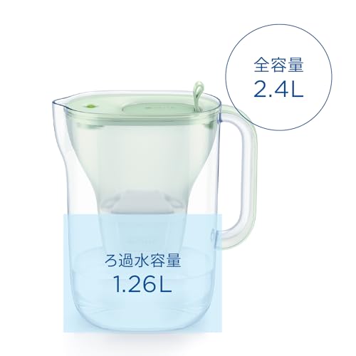 BRITA Water Filter, Jug-Style, Tested for PFOS/PFOA Removal, Filtered Water Capacity: 1.26L (Total Capacity: 2.4L), Style Eco Powder Green, Includes 3