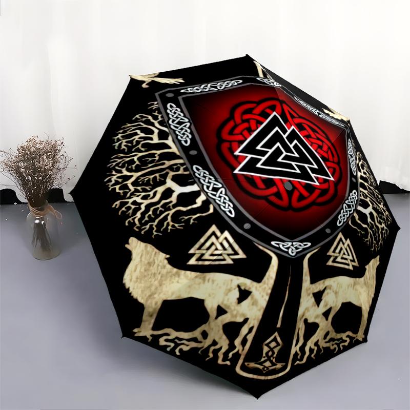 1PC Viking Theme Umbrella Portable Folding Umbrella Iron Frame Hole Bone Structure Outdoor Home Umbrella A6