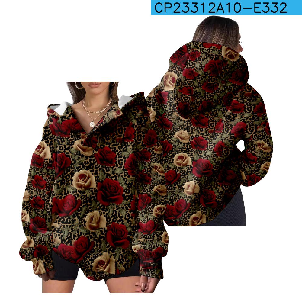 European and American Style Women's Hooded Sweatshirt - Casual, Loose Fit 3D Print for Autumn and Winter