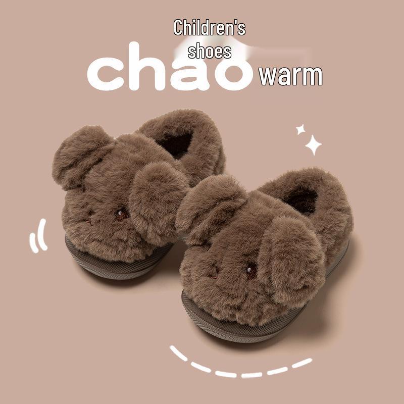 Girls' Winter Cartoon Bow Slippers - Closed-Back Cotton Indoor Shoes for Kids and Parent-Child Matching