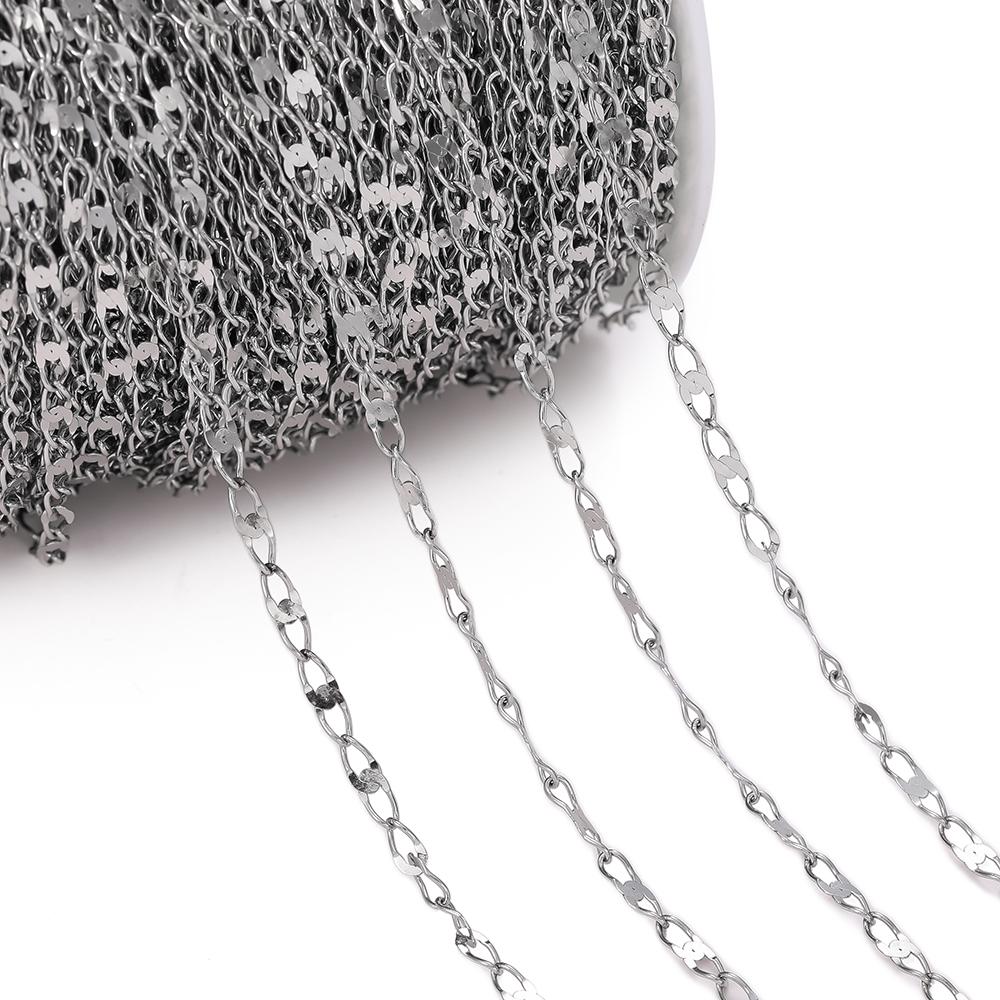 1m Stainless Steel Welding Chain Golden/Steel Flat Round Ring Chain for DIY Jewelry Bracelet Necklace Choker Making Accessories