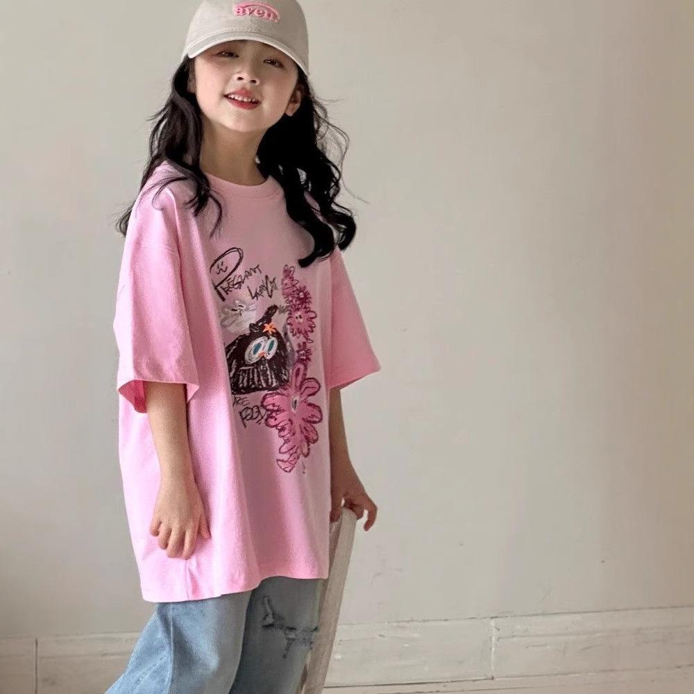 Pure Cotton Girls' Short-Sleeve Children'S Clothing Summer T-Shirt New Stylish Top For Older Girls In Summer