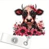 Flashing Flower & Highland Cow Badge Clip. Fun Christmas Accessory for Doctors and Professionals.