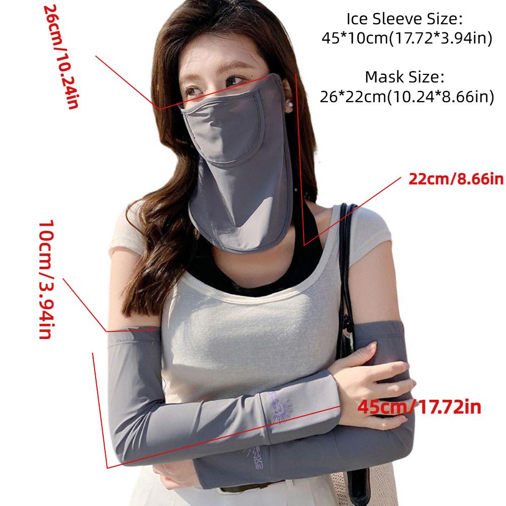 UV Protection Summer Sun Protection Set Breathable Dustproof Summer Ice Sleeve Face Protection Solid Color Sunscreen Face Cover