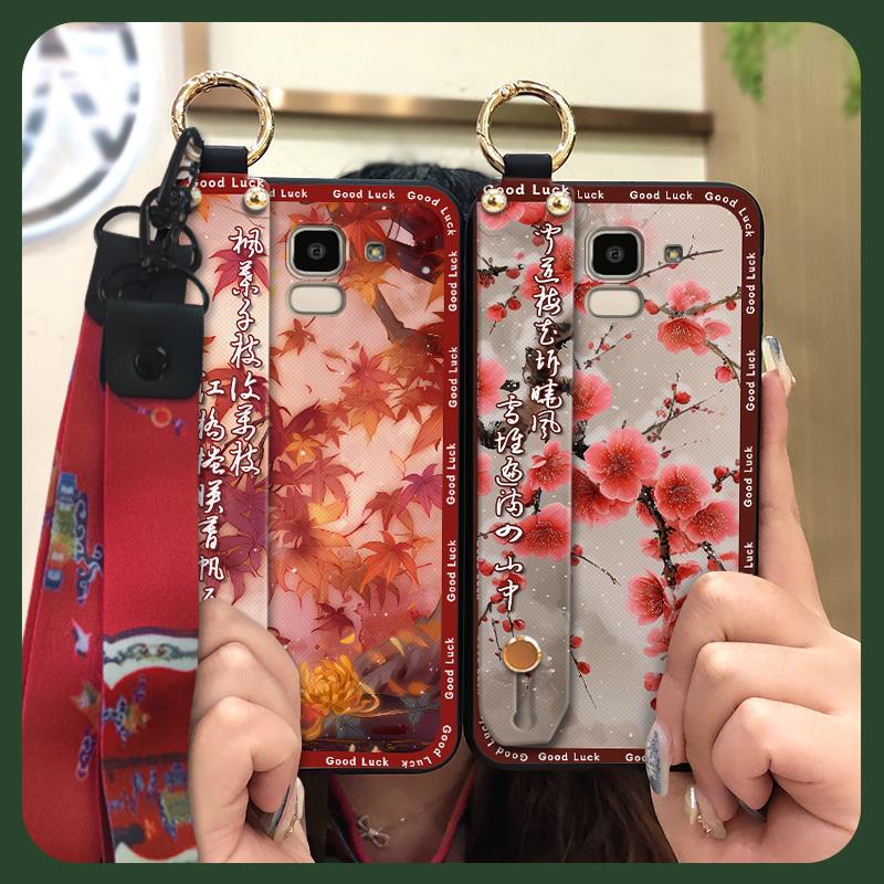 Wrist Strap Chinese Style Phone Case For Samsung Galaxy J6 2018/SM-J600F Anti-dust Kickstand Shockproof Fashion Durable