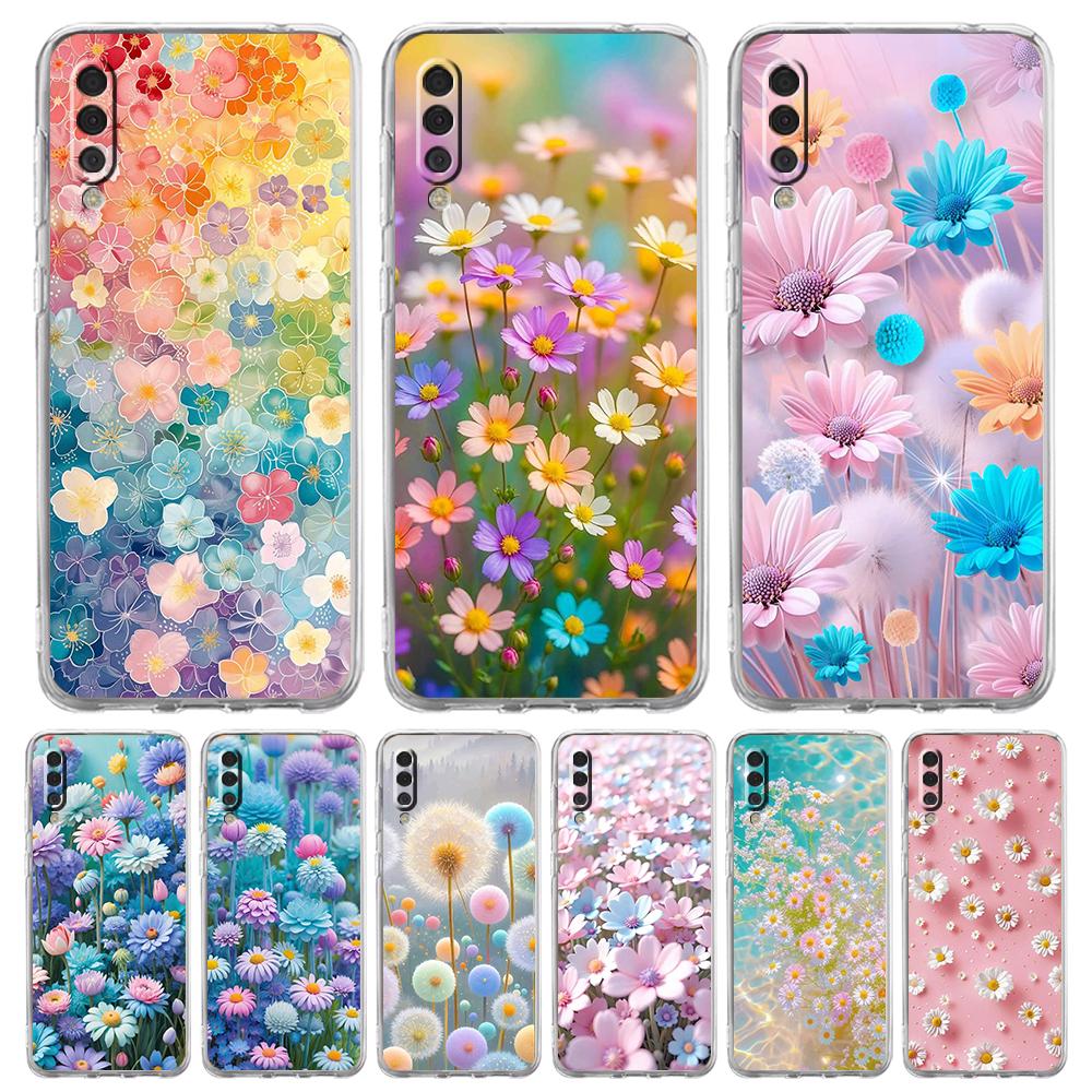 Transparent Phone Case for Samsung Galaxy A16 A14 A12 A22 A24 A42 A02 A06 A20 A30 A40 Soft TPU Cover Small Flower Stars Pattern
