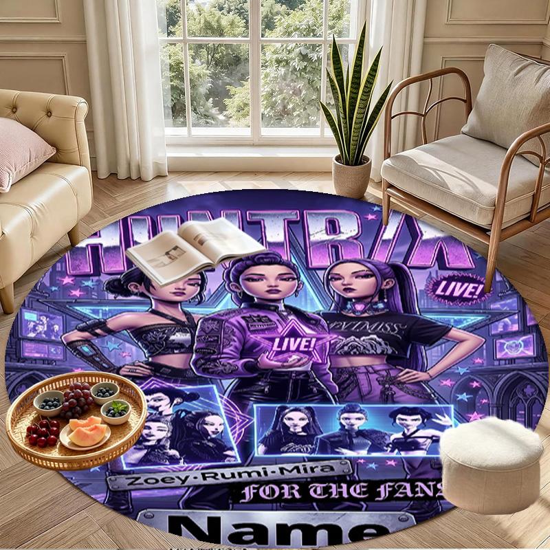 Custom Name Personalized Kpop Demon Hunter Print Round Rug, Versatile Home Decor Carpet, for Playroom, Apartment, Balcony, Entryway, Hallway Gift