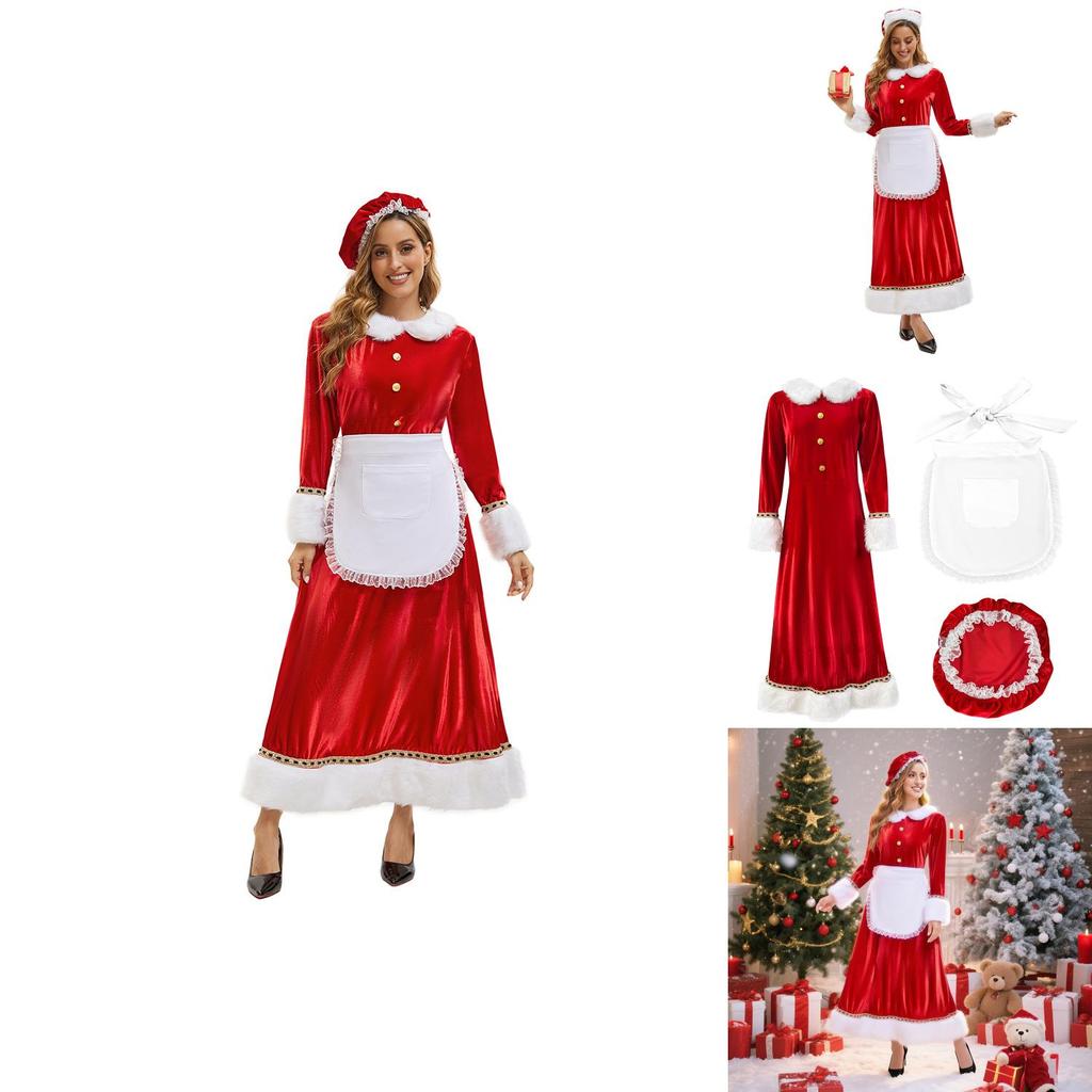 Christmas Santa Costume Dress For Adults With Polyester Fabric For Holiday Parties