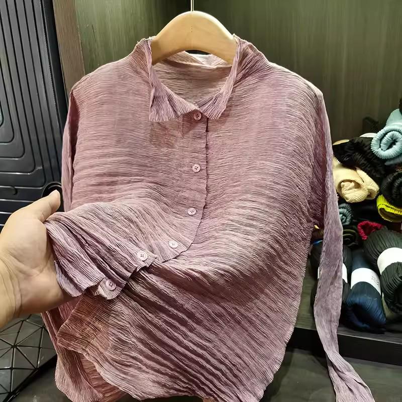 Retro-Plissee-Damenhemd in Übergröße - Lockeres, lässiges Frühlings-Top