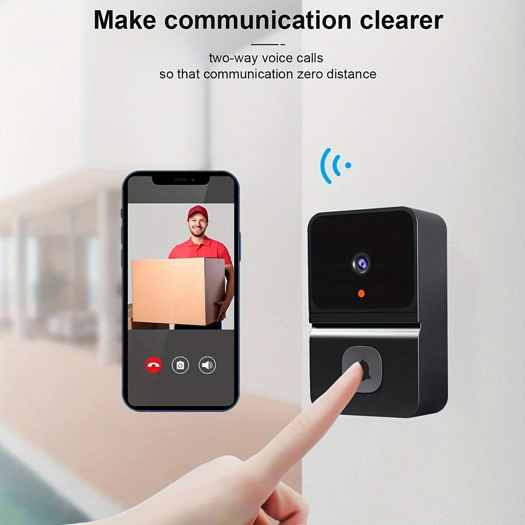 Smart WiFi Doorbell, Built-in Battery - Wireless Security Camera, Easy Home Monitoring, Home Security, Stylish Black Design, Advanced Audio Technology