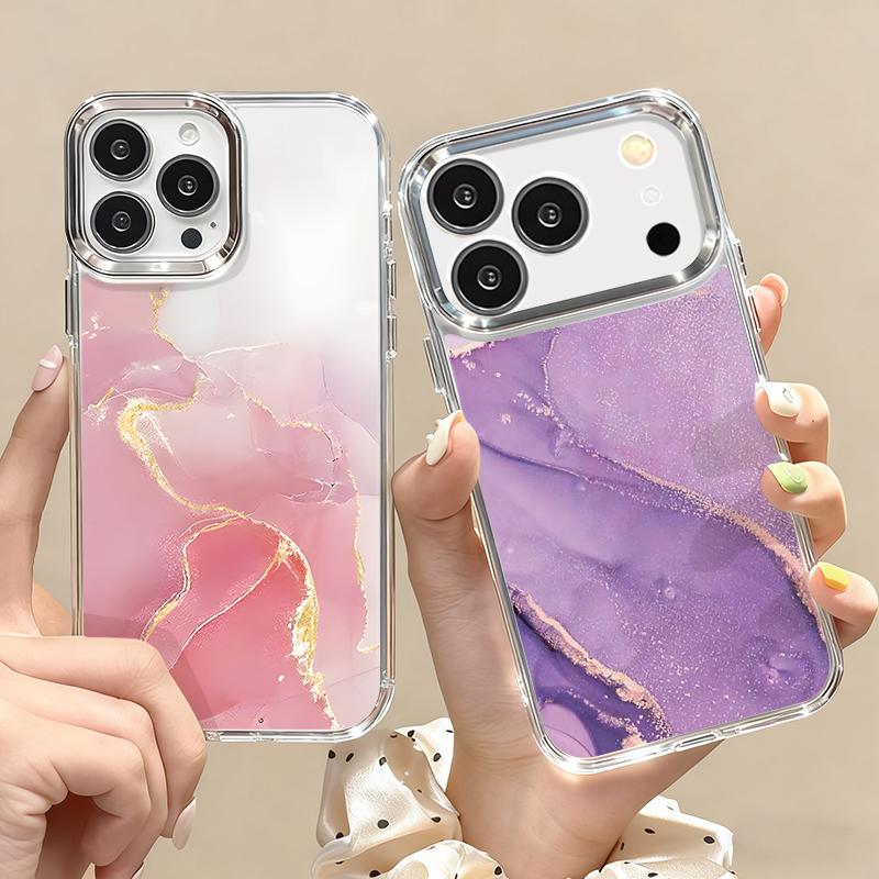 Golden Marble Pattern Phone Case For iPhone 17 Pro Max Plating Lens Frame Clear Soft Cover For iPhone 16 15 14 13 Pro Max 11 16E 17E