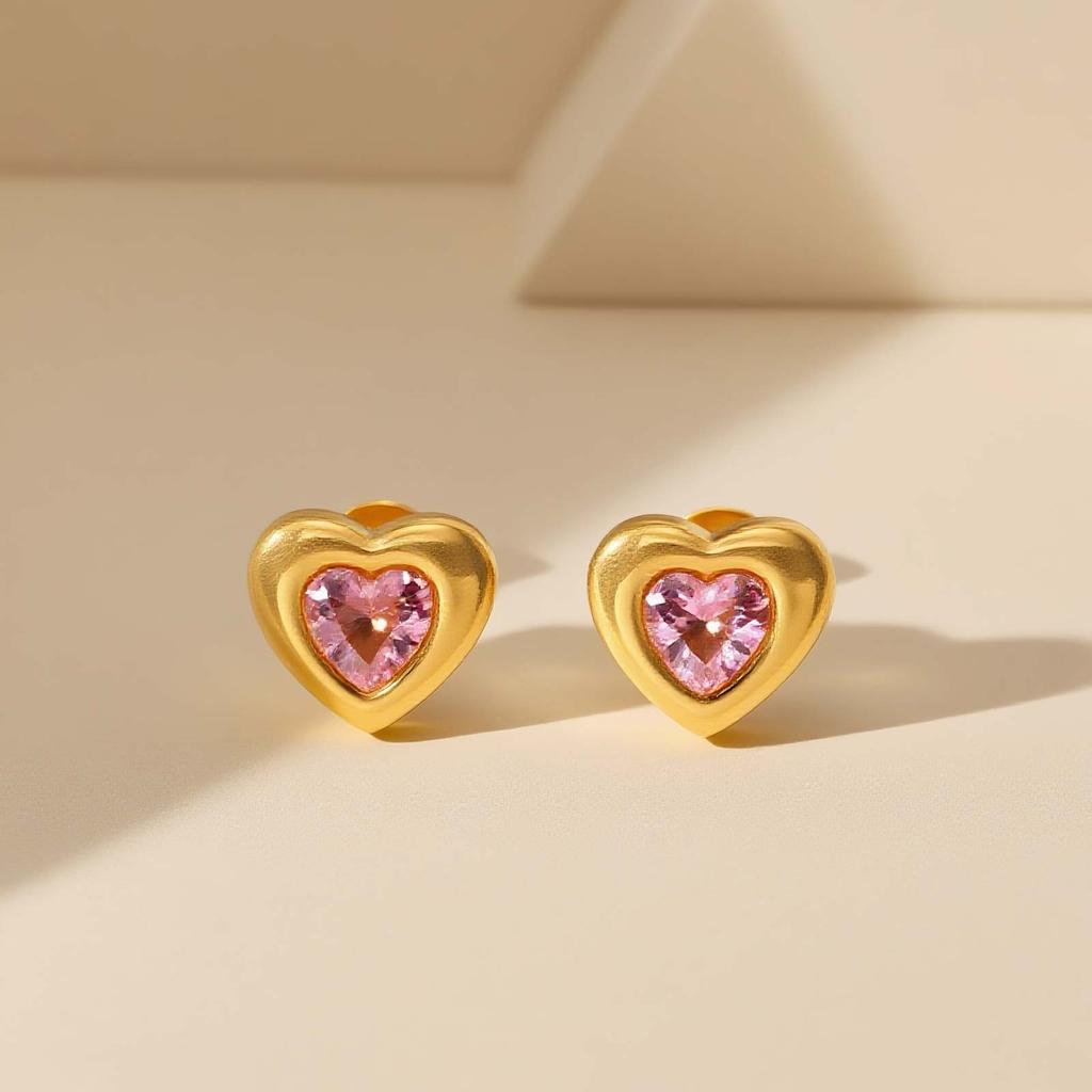 Chic Heart-shaped Zircon Stud Earrings,Gold Plated Stainless Steel Waterproof Earrings for Women,Exquisite Jewelry Gift