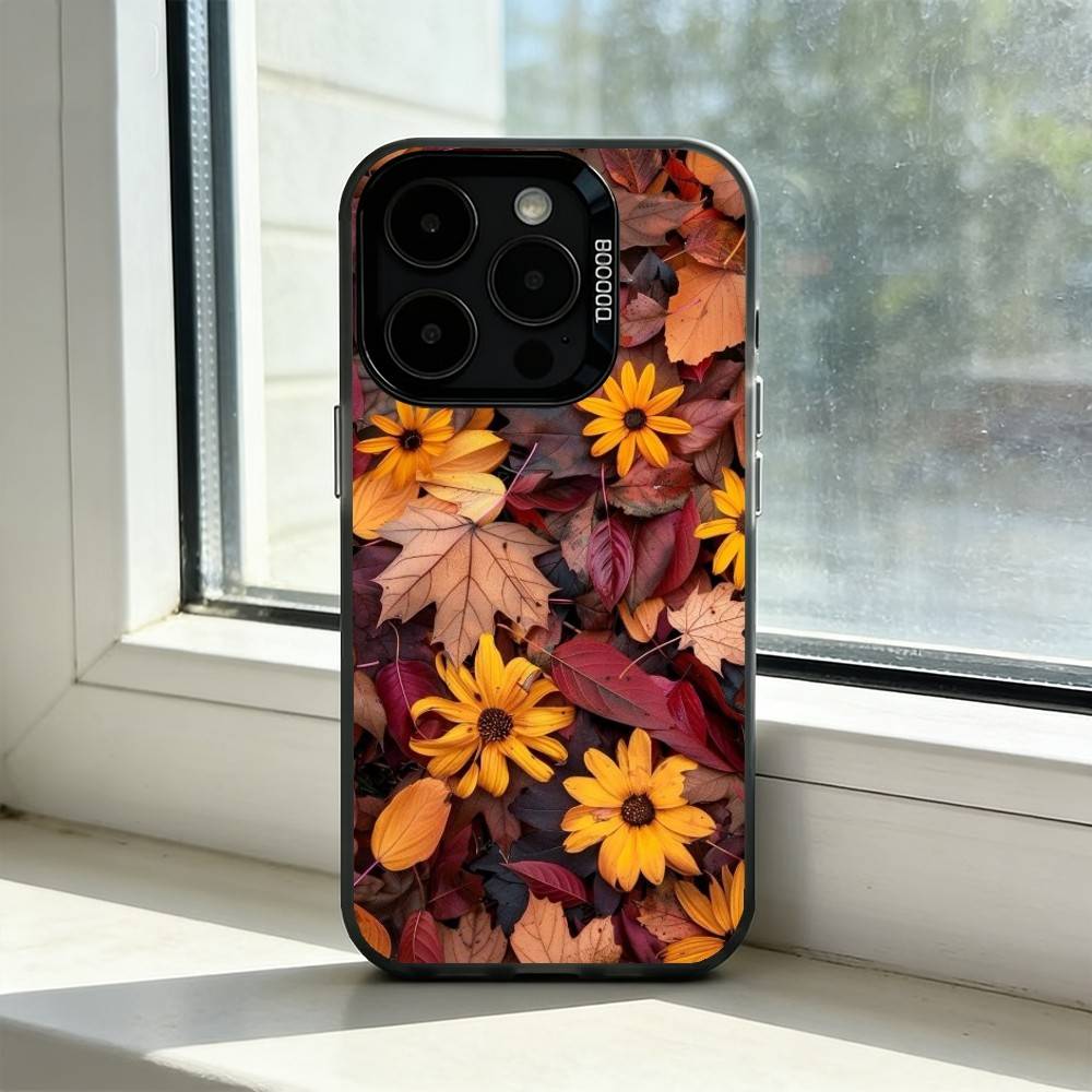 Colorful L-Leaves Phone Case For iPhone 17,16,15,14,13,12,11 Plus,Pro Max,XS,Colorful Silver Phone Case Funda Cover
