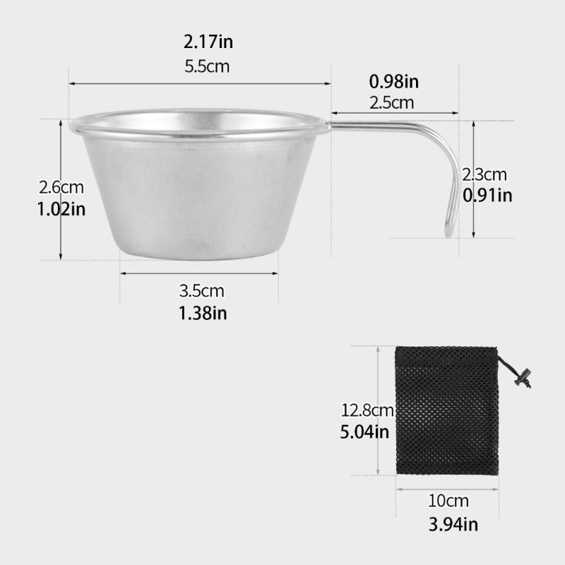 Camping Cookware Multipurpose Stainless Steel Cup with Hook Handle 50ml Capacity For Hiking Backpacking Adventure