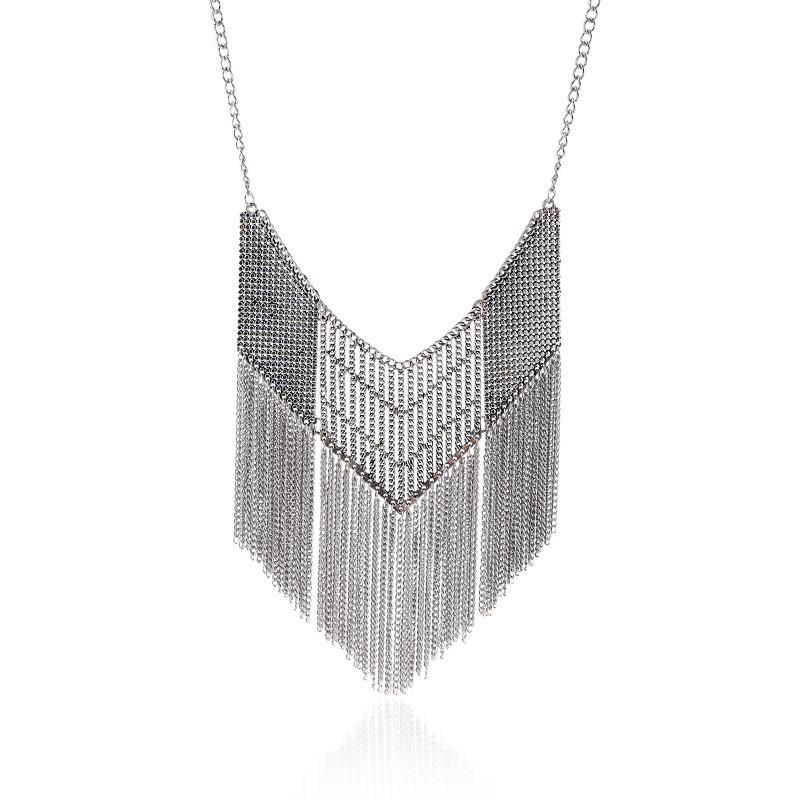 

Vintage Geometric Alloy Tassel Necklace For Women Men With Chain Link Style срібний