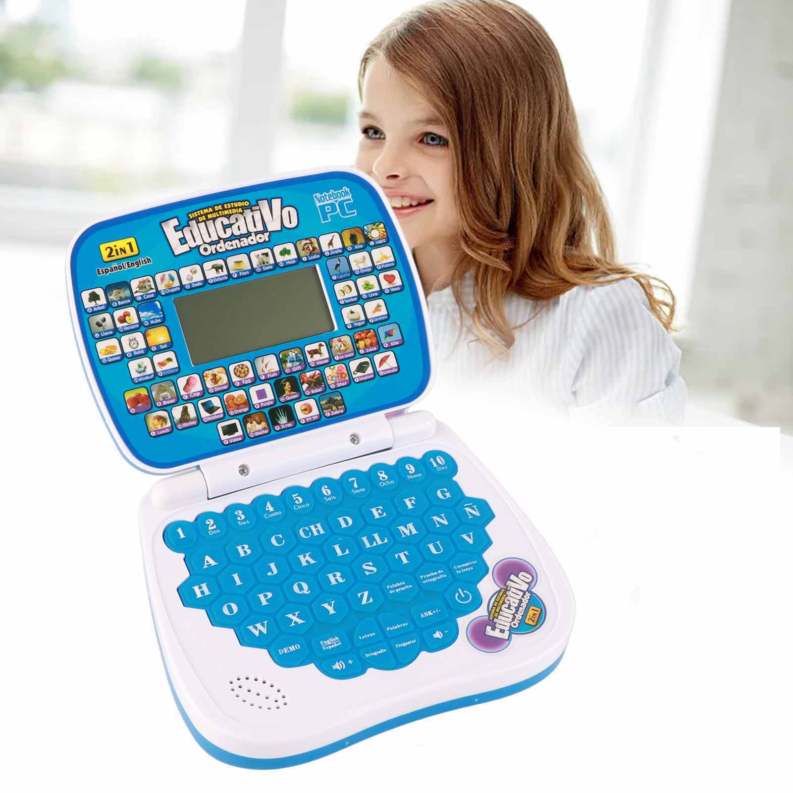 ZK30 Детская обучающая машина Английский Испанский Музыкальная функция Интерактивный образовательный ноутбук для детей Розовый