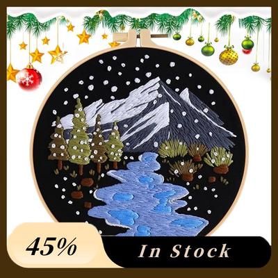 A60zchristmas Needlework Kits Snow Scene Embroidery Beginner Kit For Kitchen Living Room Desktop Window Snow Scene Embroidery AM