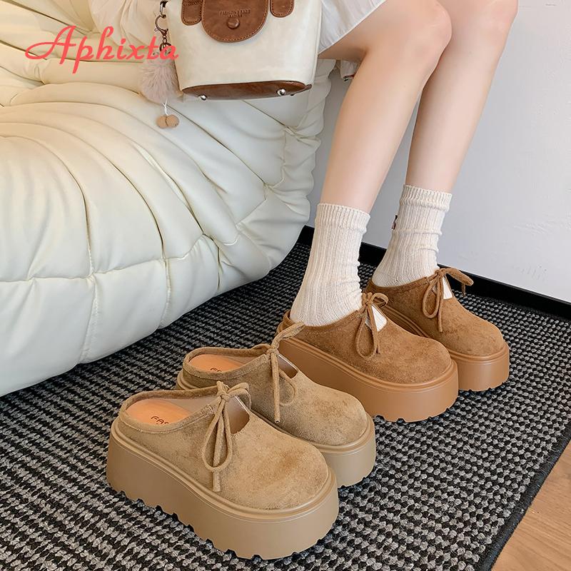 Fashion Aphixta Wedge Heel Woman Slipper Shoes Platform Slip on Women's Mules Concise Bow Decoration Luxury Brand Slides Designer Shoes