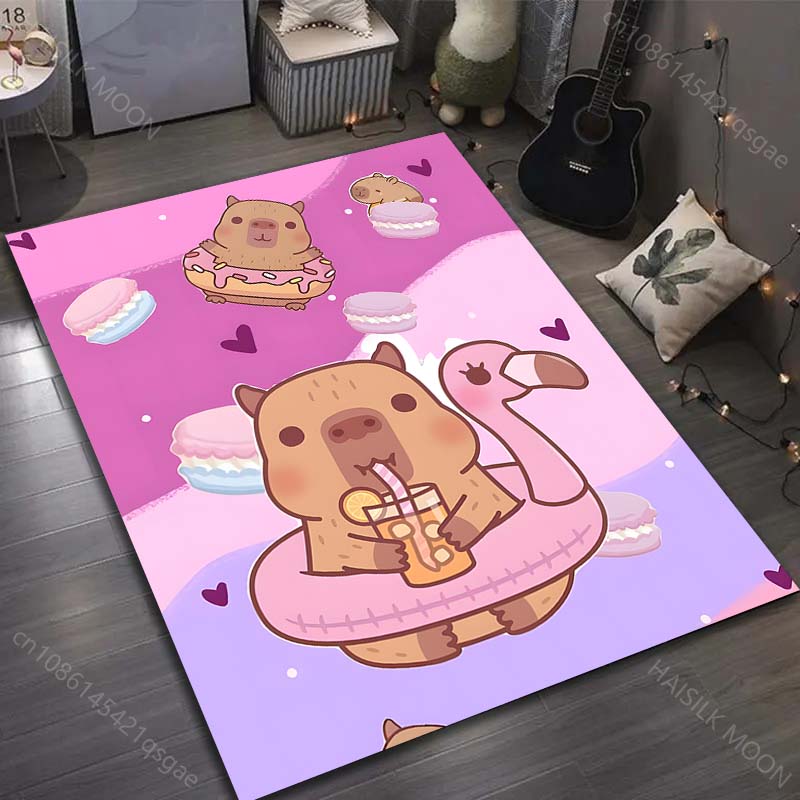 1PC Cute Capybara Print Cartoon Carpet for Living Room Bedroom Doormat Decor Sofa Table Area Rug Non-slip Floor Mat for Gifts