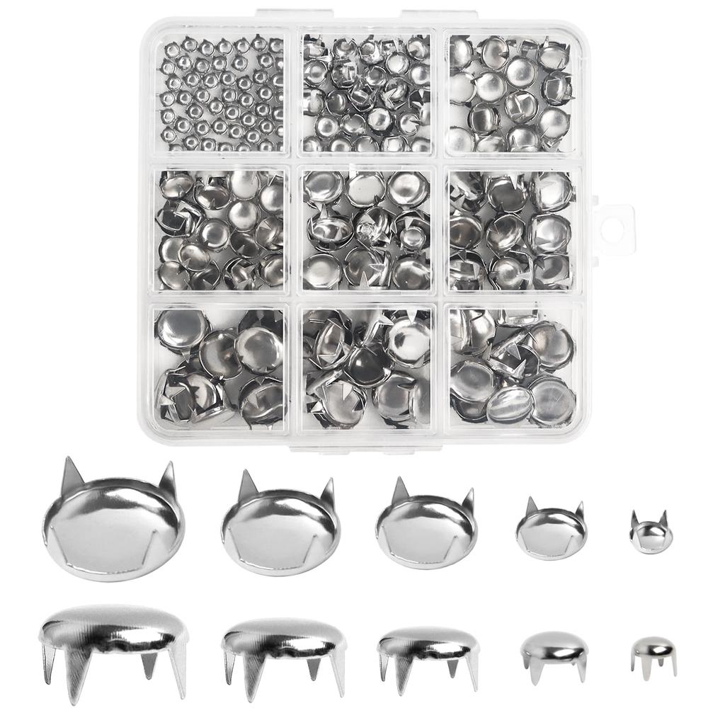 300PCS Rivets 5 Sizes, Silver Rivets, for Clothing, Leather Craftsmanship, Clothes Belts, Bags, Shoes, Bracelets, Dog Collars, Accessories DIY