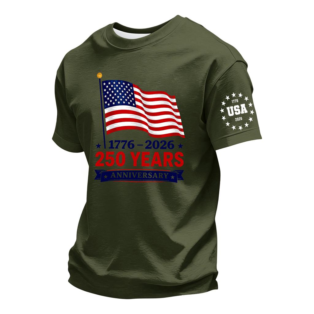 Men's Crew Neck Short Sleeve T Shirt with 250th Anniversary 1776 2026 Print Casual Summer Top for Daily Wear