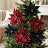 Handmade Flocked Poinsettia Floral 3 Layer Fake Flowers  Pick  Photo Props