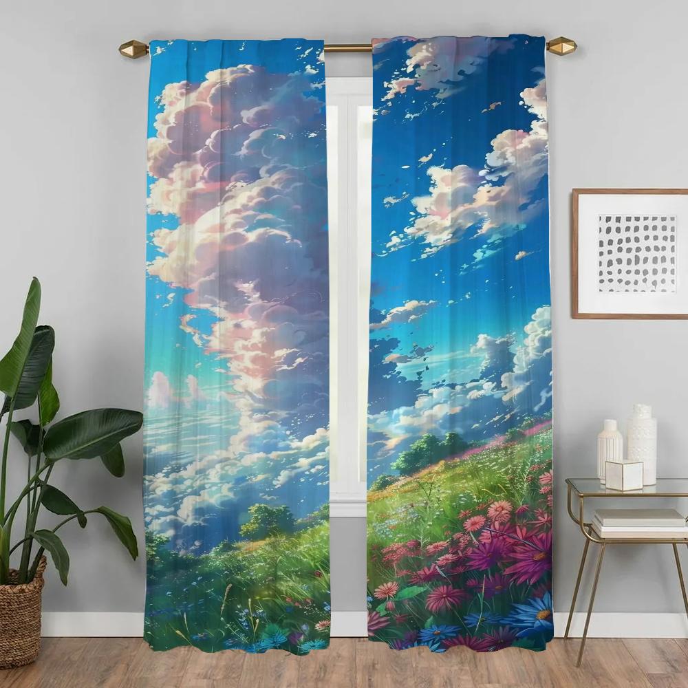 Summer Blackout Curtain for Room 2 Panel Tulle for Bedroom Kitchen Curtains Home Interior Curtains Partition Shades Living Child