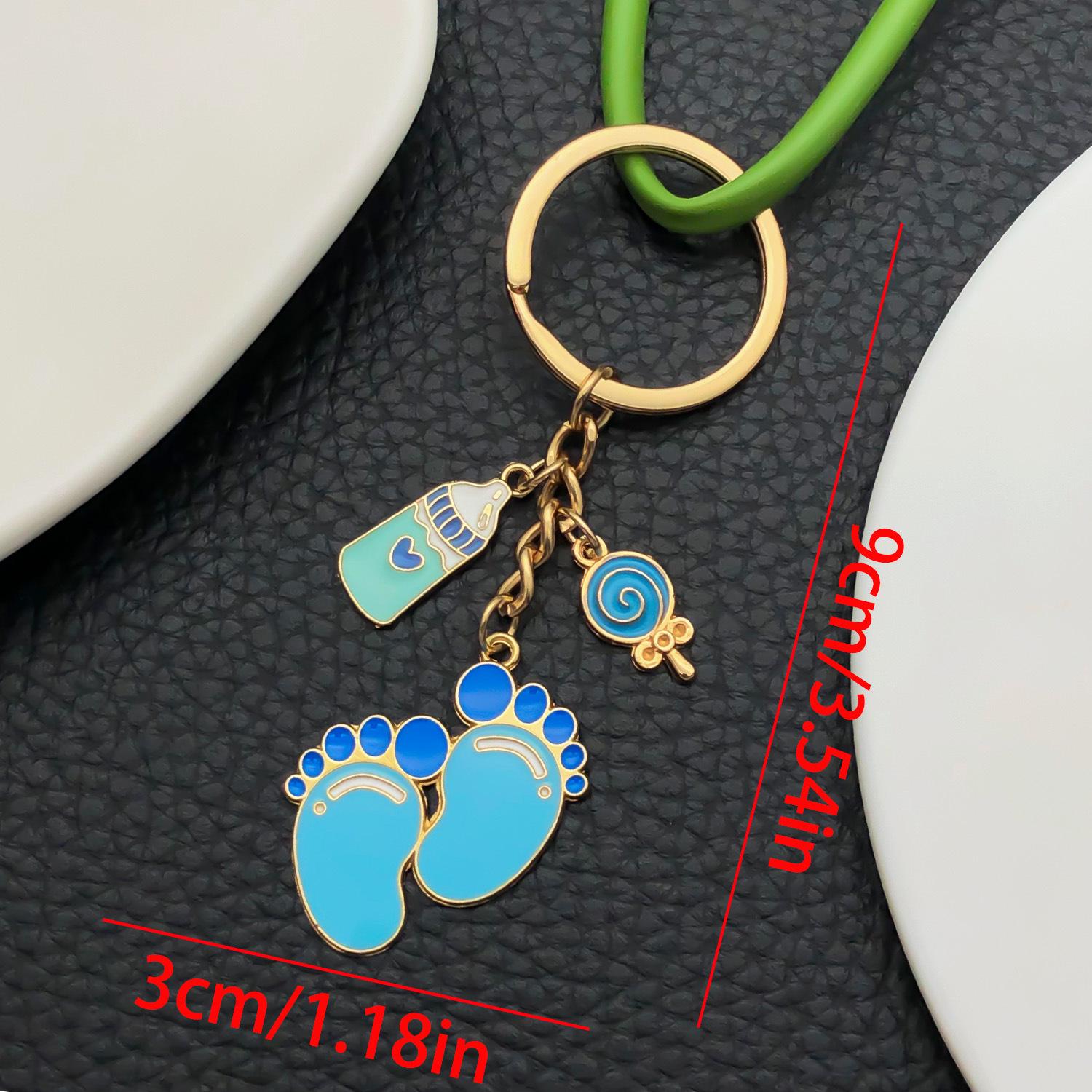 Cute Baby Pink Milk Bottle & Heart Footprint Pendant Keychain Ornament