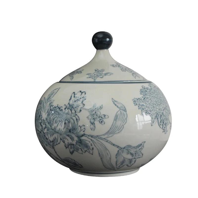 

Банка для хранения домашнего декора, современное произведение искусства, декор для цветочных композиций, большая ваза для цветов, старинная сине-белая фарфоровая керамическая ваза