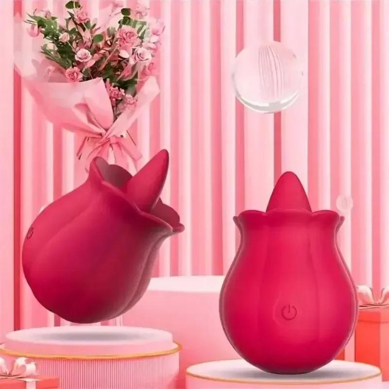 Zungenlecken Rose Blume Vibrator Erwachsene Sexspielzeuge Nippel Klitoris Orgasmus Masturbation Leckvibratoren Frauen G-Punkt Massagegerät