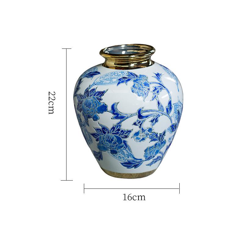 Elegant Blue and White Porcelain Vase: Retro Ceramic Ornament for Living Room Flower Arrangements