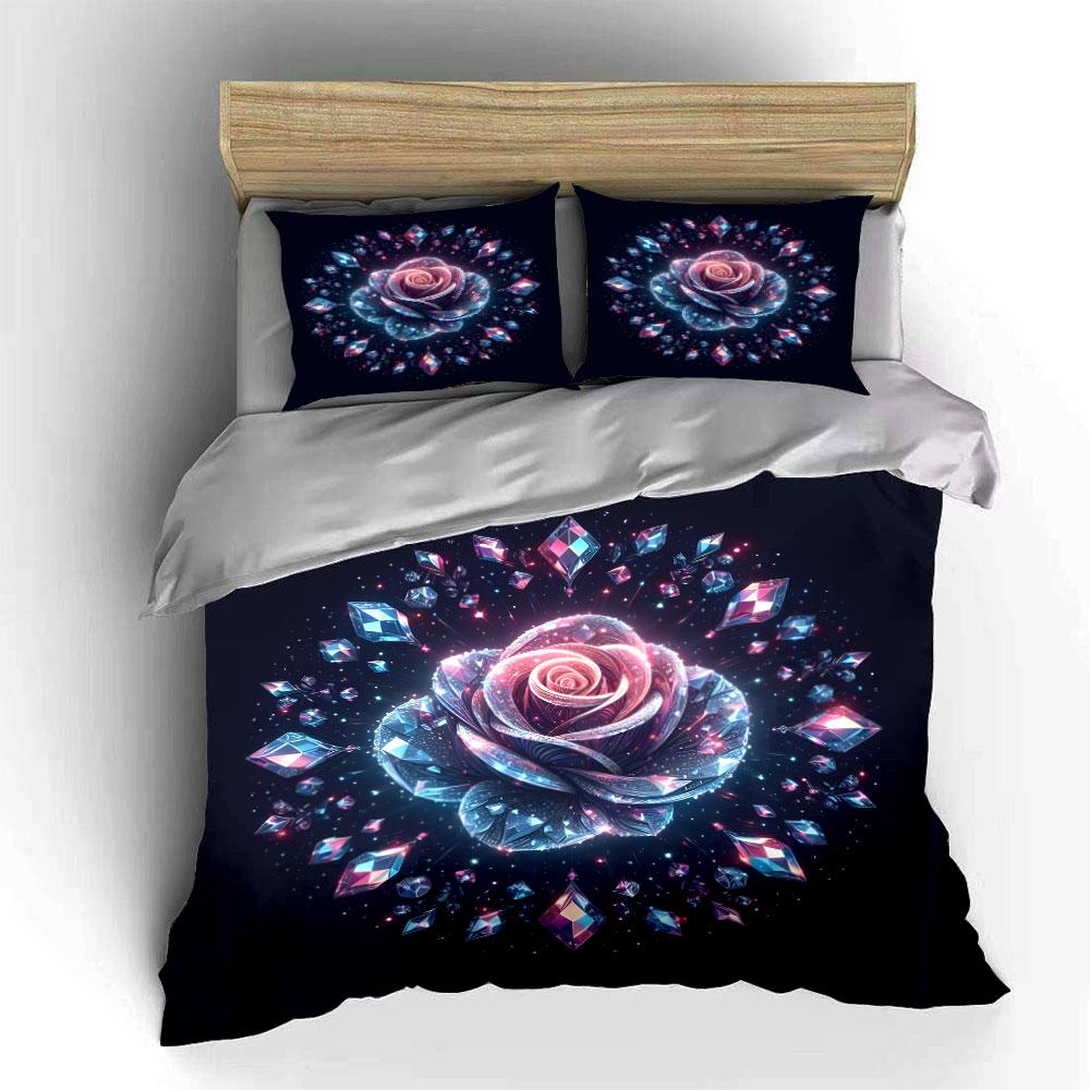 Elegant Rose Gemstone Decoration Set Kid'S And Adults' Bedroom Decor, Exquisite Three-Piece Bedding Set Gift
