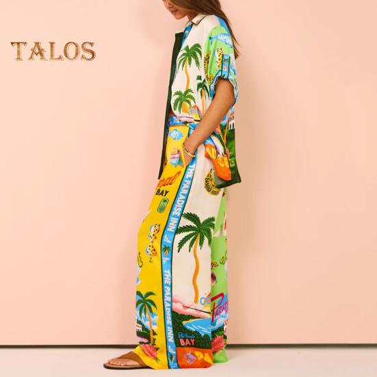 Ensemble 2 Pièces Femme Ample - Haut Col Rond Et Pantalon Léger, Imprimé, Pour Un Confort Absolu à La Maison