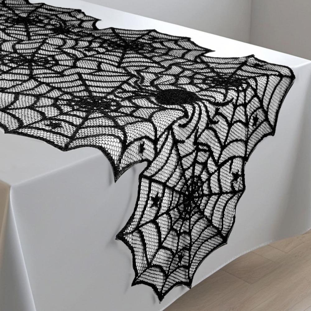 1PC Halloween Spider Web Black Lace Table Runner Kitchen Dining Table Decor Indoor Outdoor Party Spooky Holiday Home Decoration