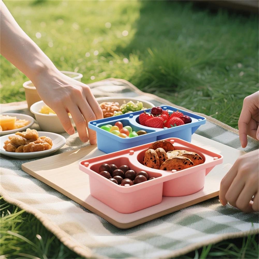 Compact Travel Lunch Box Set Silicone Snack Containers Travel Lunch Box Double Compartment Snack Containers Travel Containers Purple