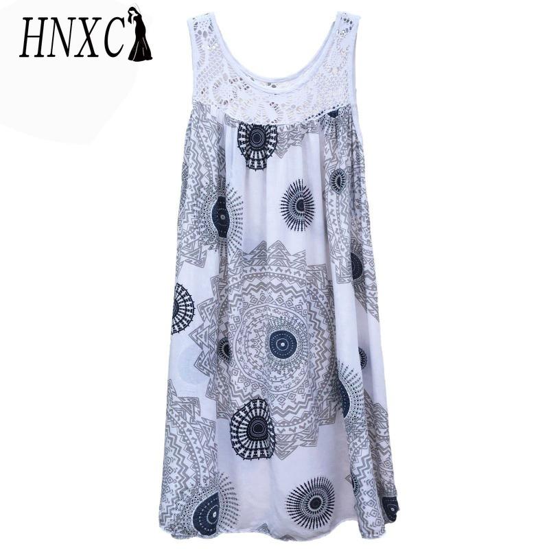 HNXC Women's Fashion Summer Spring Solid Color Print Sleeveless O-Neck High Waist Casual Dresses