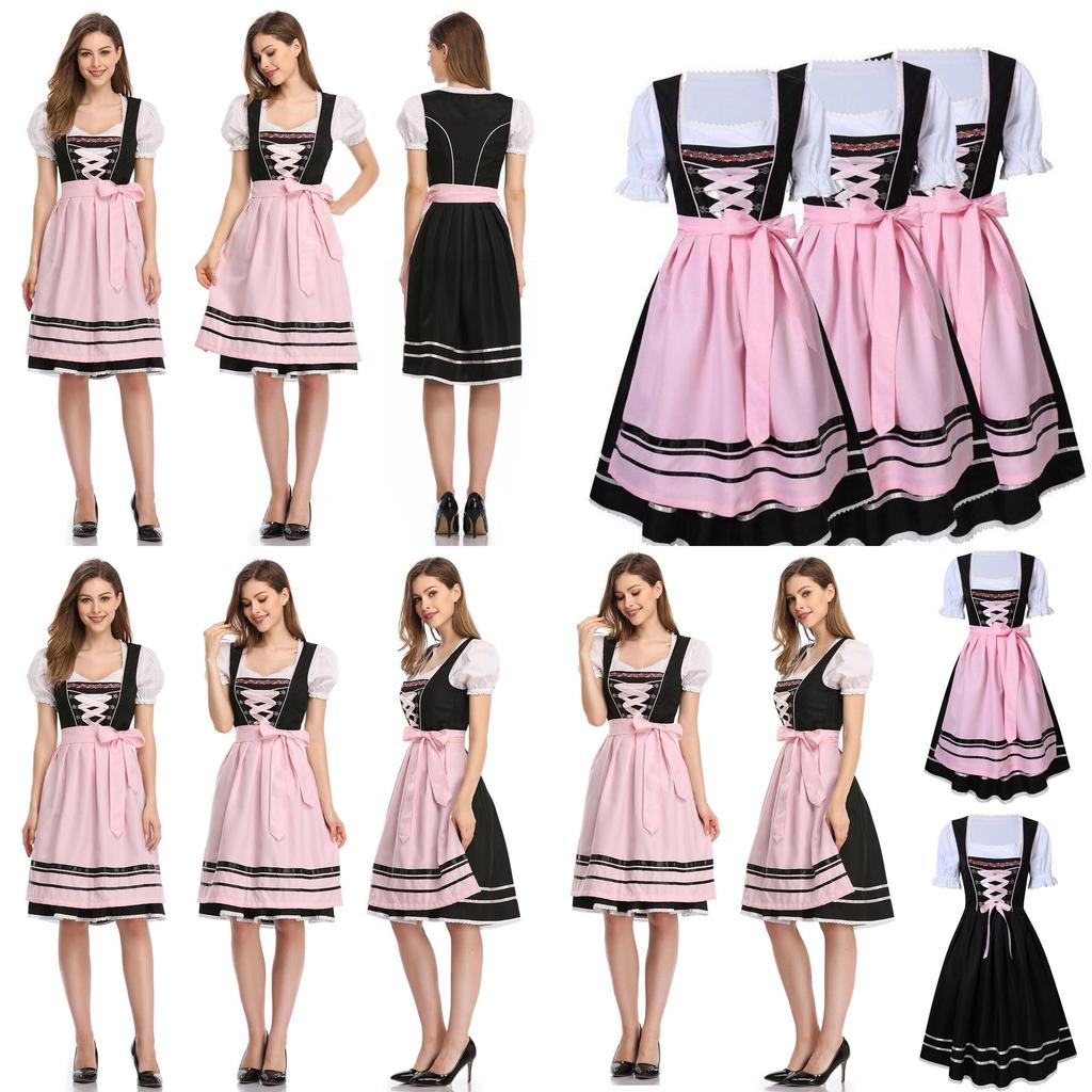Charming Oktoberfest Ladies Beer Maid Wench German Dirndl Dress With Apron Set