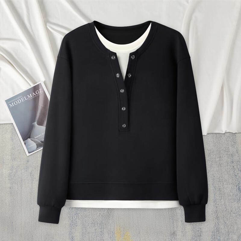 Women s Color-block Faux Two-piece Long Sleeve Sweatshirt S
